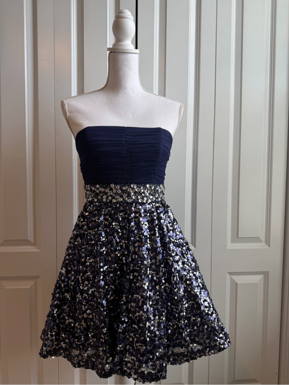 Strapless Blue Sequin Party Dress